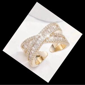 NEW Yellow Gold & Diamond Adjustable Cuff Ring